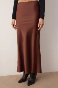 TRENDYOLMiLLA Dark Brown Fish Kesim Satin Maxi Size Weaving Skirt - Image 3