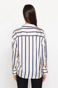 TRENDYOLMİLLA Ecru Striped Satin Material Oversized Wide Pattern Weaving Shirt - Image 7