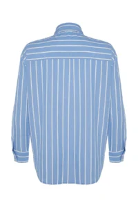 TRENDYOLMİLLA Mavi Striped with pocket Oversized/Wide Pattern Weaving Shirt - Image 9