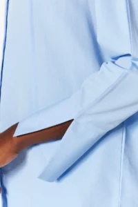 TRENDYOLMİLLA Light Blue Rib Detailed Sleeves Slit Oversized Wide Cut Weaving Shirt - Image 5