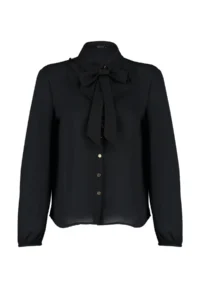 TRENDYOLMİLLA Black removable with bow Oversized Weaving Shirt - Image 6