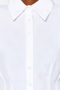 TRENDYOLMİLLA Ecru Fitted Bele Oturan Cotton Weaving Shirt - Image 5