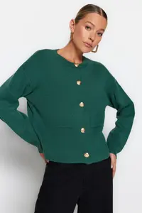 TRENDYOLMİLLA Green Button Detailed Jacket Look Knitwear Cardigan - Image 2