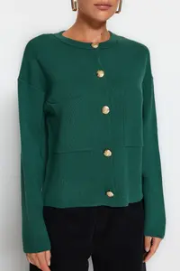 TRENDYOLMİLLA Green Button Detailed Jacket Look Knitwear Cardigan - Image 4