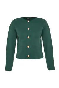 TRENDYOLMİLLA Green Button Detailed Jacket Look Knitwear Cardigan - Image 6
