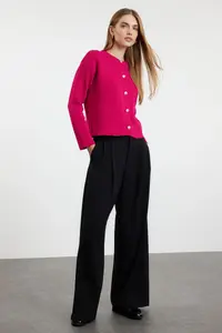 TRENDYOLMİLLA Fuchsia Button Detailed Jacket Look Knitwear Cardigan - Image 2