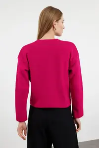 TRENDYOLMİLLA Fuchsia Button Detailed Jacket Look Knitwear Cardigan - Image 5