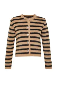 TRENDYOLMİLLA Camel Soft textured Striped Jacket Look Knitwear Cardigan - Image 6