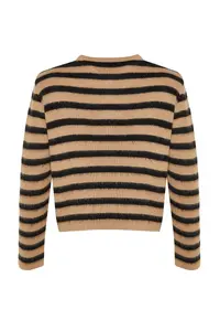 TRENDYOLMİLLA Camel Soft textured Striped Jacket Look Knitwear Cardigan - Image 7