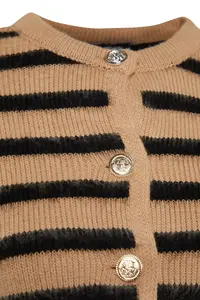TRENDYOLMİLLA Camel Soft textured Striped Jacket Look Knitwear Cardigan - Image 8