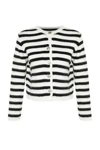 TRENDYOLMİLLA Ecru Soft textured Striped Fitted Knitwear Cardigan - Image 6