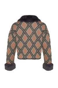 TRENDYOLMİLLA Beige Removable Faux Fur Glitter Crop Knitwear Cardigan - Image 8