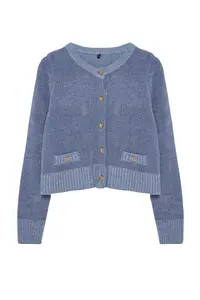 TRENDYOLMİLLA Mavi Crop Premium Yarn/Special Yarn Pocket Detail Knitwear Cardigan - Image 6