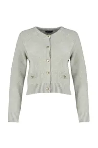 TRENDYOLMİLLA Gray Crop Premium Yarn/Special Yarn Pocket Detail Knitwear Cardigan - Image 6