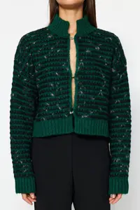 TRENDYOLMİLLA Green Soft textured gradient Knitwear Cardigan - Image 4