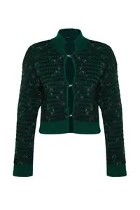 TRENDYOLMİLLA Green Soft textured gradient Knitwear Cardigan - Image 6
