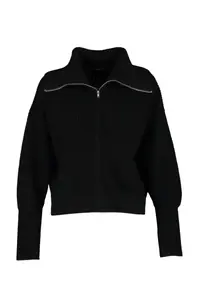 TRENDYOLMİLLA Black Wide Pattern Turndown collar Zippered Knitwear Cardigan - Image 12
