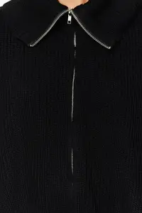 TRENDYOLMİLLA Black Wide Pattern Turndown collar Zippered Knitwear Cardigan - Image 9