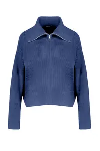 TRENDYOLMİLLA Indigo Wide Pattern Turndown collar Zippered Knitwear Cardigan - Image 7