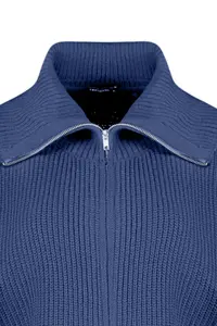 TRENDYOLMİLLA Indigo Wide Pattern Turndown collar Zippered Knitwear Cardigan - Image 8