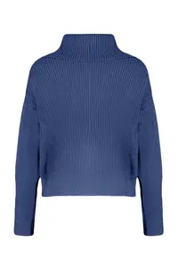 TRENDYOLMİLLA Indigo Wide Pattern Turndown collar Zippered Knitwear Cardigan - Image 9