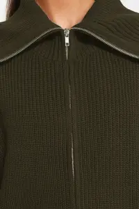 TRENDYOLMİLLA Khaki Wide Pattern Turndown collar Zippered Knitwear Cardigan - Image 5