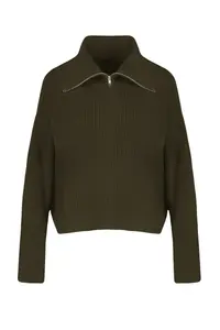 TRENDYOLMİLLA Khaki Wide Pattern Turndown collar Zippered Knitwear Cardigan - Image 7