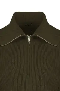 TRENDYOLMİLLA Khaki Wide Pattern Turndown collar Zippered Knitwear Cardigan - Image 8