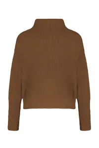 TRENDYOLMİLLA Light Brown Wide Pattern Turndown collar Zippered Knitwear Cardigan - Image 9