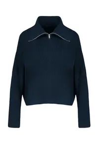 TRENDYOLMİLLA Navy Blue Wide Pattern Turndown collar Zippered Knitwear Cardigan - Image 11