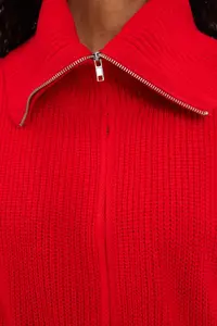 TRENDYOLMİLLA Red Wide Pattern Turndown collar Zippered Knitwear Cardigan - Image 4