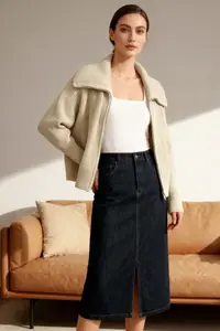 TRENDYOLMİLLA Stone Wide Pattern Turndown collar Zippered Knitwear Cardigan