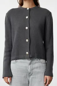 TRENDYOLMİLLA Anthracite Basic Jacket Look Knitwear Cardigan - Image 4