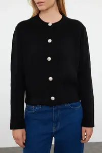 TRENDYOLMİLLA Black Basic Jacket Look Knitwear Cardigan - Image 3