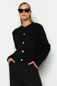 TRENDYOLMİLLA Black Basic Jacket Look Knitwear Cardigan - Image 6