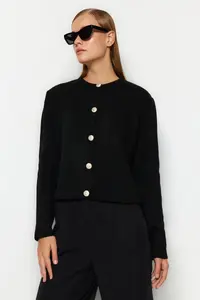 TRENDYOLMİLLA Black Basic Jacket Look Knitwear Cardigan - Image 8