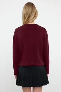 TRENDYOLMİLLA Burgundy Basic Jacket Look Knitwear Cardigan - Image 5