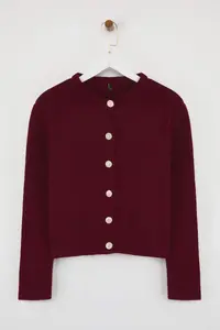 TRENDYOLMİLLA Burgundy Basic Jacket Look Knitwear Cardigan - Image 6