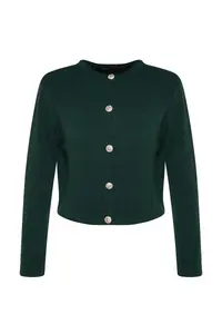 TRENDYOLMİLLA Emerald Green Basic Jacket Look Knitwear Cardigan - Image 11