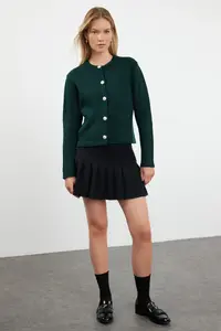 TRENDYOLMİLLA Emerald Green Basic Jacket Look Knitwear Cardigan - Image 2