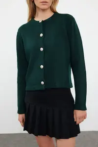 TRENDYOLMİLLA Emerald Green Basic Jacket Look Knitwear Cardigan - Image 3