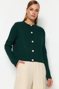 TRENDYOLMİLLA Emerald Green Basic Jacket Look Knitwear Cardigan - Image 6