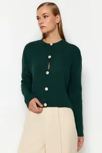 TRENDYOLMİLLA Emerald Green Basic Jacket Look Knitwear Cardigan - Image 7