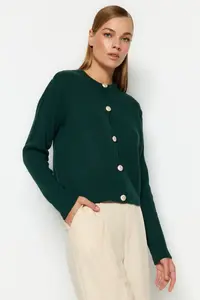 TRENDYOLMİLLA Emerald Green Basic Jacket Look Knitwear Cardigan - Image 8