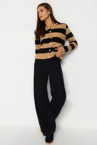 TRENDYOLMİLLA Camel Striped Basic Jacket Look Knitwear Cardigan - Image 3