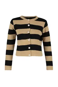 TRENDYOLMİLLA Camel Striped Basic Jacket Look Knitwear Cardigan - Image 7