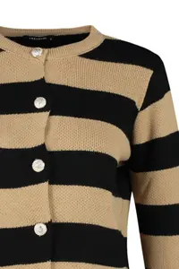 TRENDYOLMİLLA Camel Striped Basic Jacket Look Knitwear Cardigan - Image 8