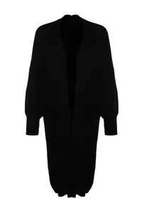 TRENDYOLMİLLA Black Maxi Basic Wide Pattern Knitwear Cardigan - Image 6