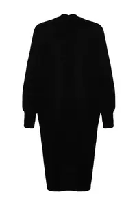 TRENDYOLMİLLA Black Maxi Basic Wide Pattern Knitwear Cardigan - Image 8