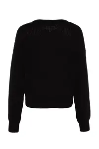 TRENDYOLMİLLA Black Wide Pattern Bomber Jacket Jacket Collar Zippered Knitwear Cardigan - Image 8